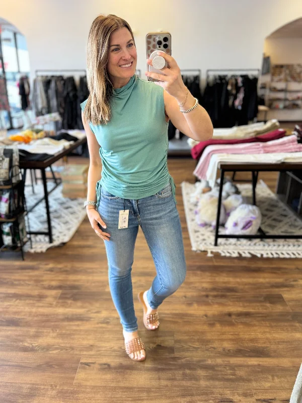Hannah - Ruched Cinch Waist Mock Neck Top