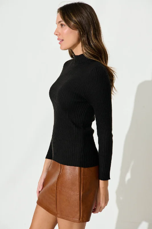 Heather Knit Top In Black