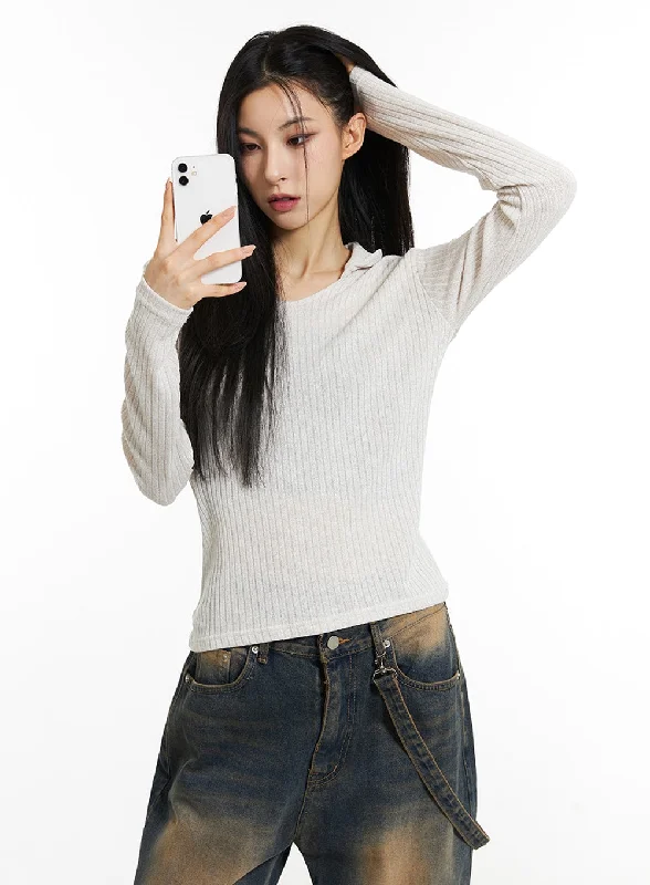 Long Sleeve Collar Sweater IN308