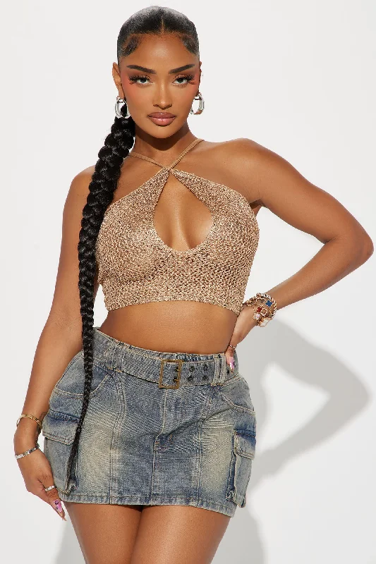 Miami Nights Sequin Crochet Top - Sand
