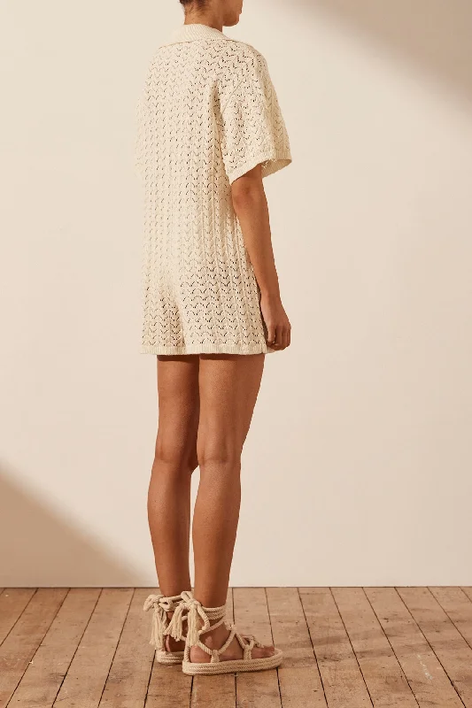 MIKALA CROCHET RELAXED PLAYSUIT - COCONUT MIKALA CROCHET RELAXED PLAYSUIT - COCONUT