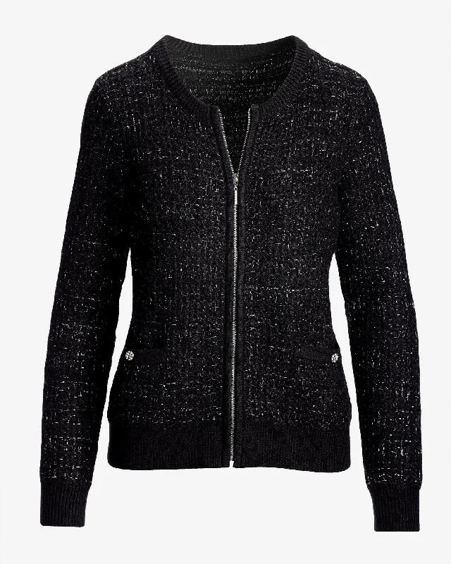 Sweater Tweed Zip Up Cardigan Black/Silver