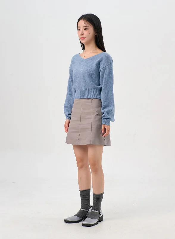 V-Neck Puff Sleeve Sweater OS302